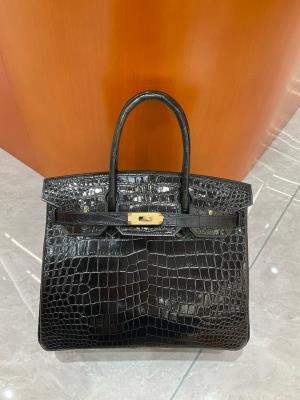 cheap quality Hermes Birkin 30 shinny Niloticus Crocodile 89 Noir GHW
